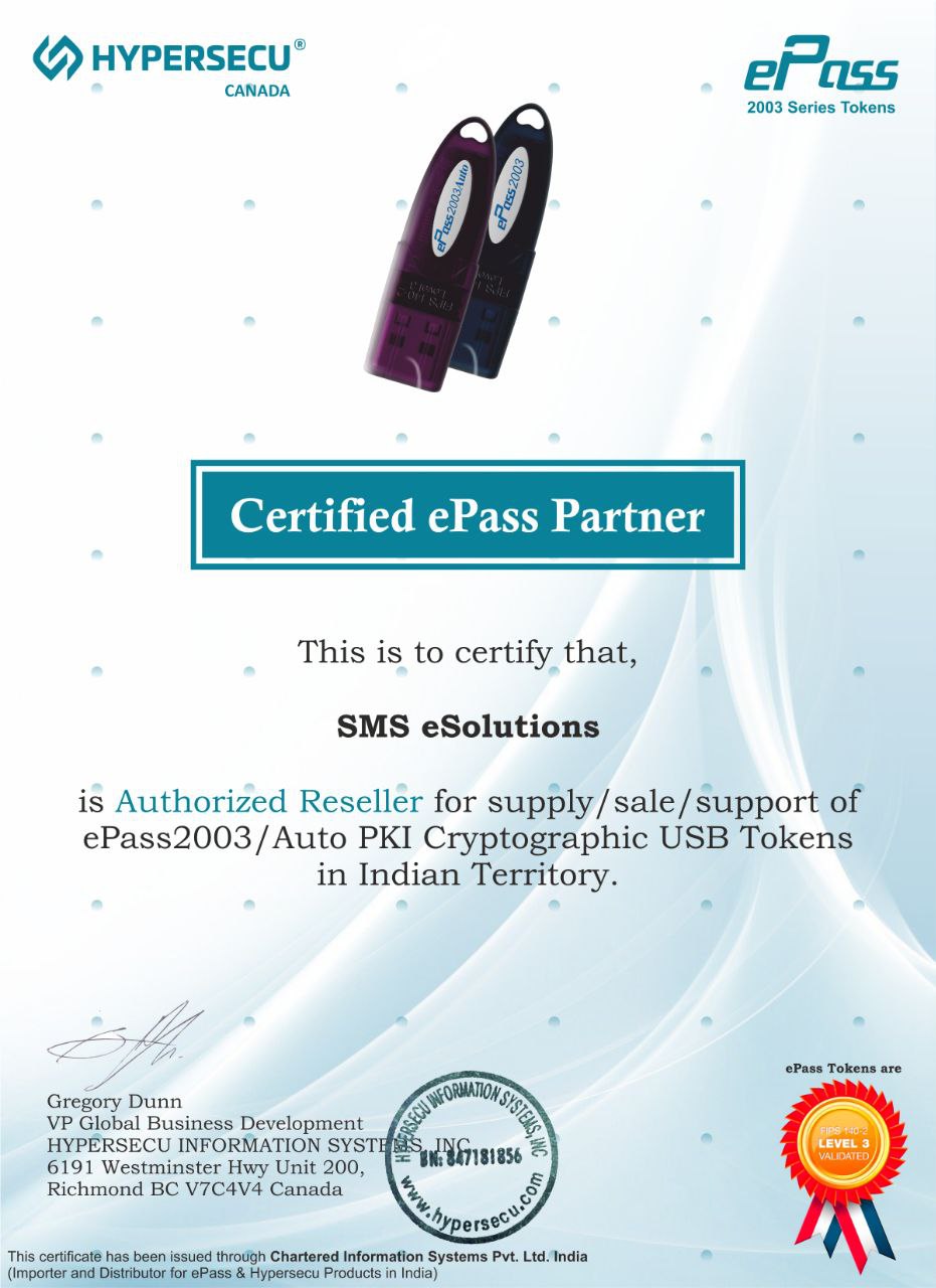 Certified ePass partner certificate issued to SMS E Solutions